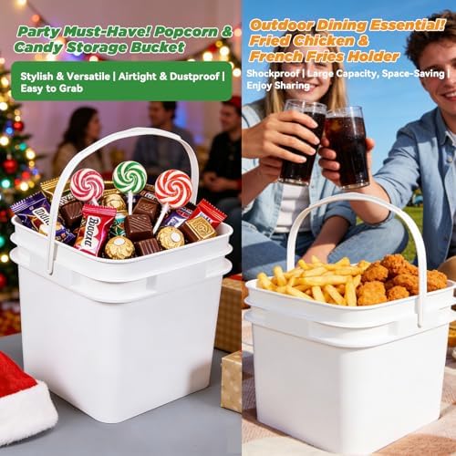 68 oz Food Storage Buckets with Lids, 4 Pack Square BPA Free Plastic