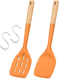 Pack of 2 Silicone Spatula, Non Stick Cooking Utensil Set, Wooden Handle by BADIANO
