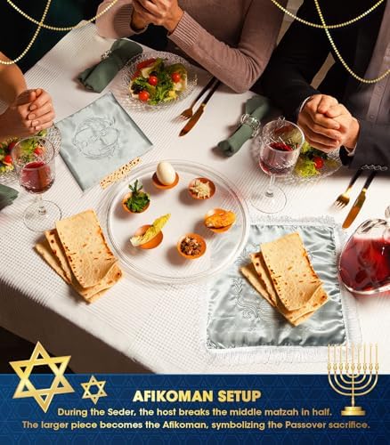 AceList Passover Matzah Cover & Afikomen Bag, 15 in Satin, Silver