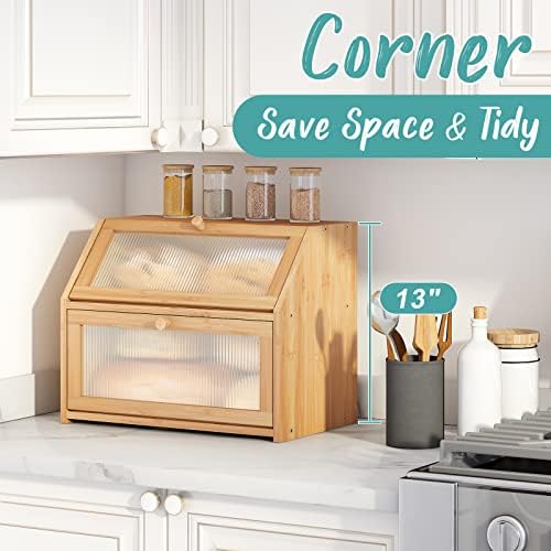 Bread Box for Kitchen Counter, Large Bamboo Wood Double Layer Bread Box, Wooden Bread Storage Capacity