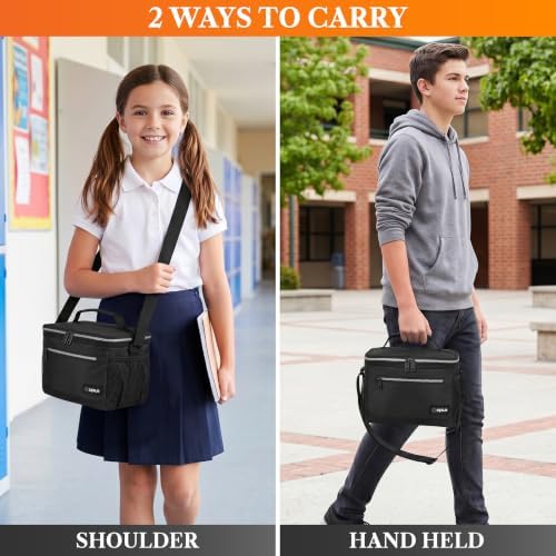 opux Insulated Lunch Bag for Men and Women, Black