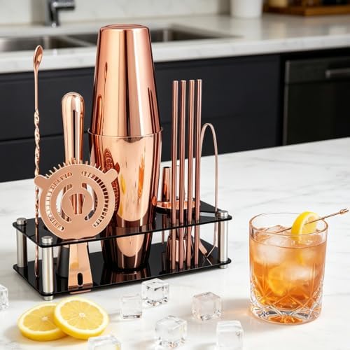 Cocktail Shaker Set with Stand Cocktail Recipes, 15-Piece 750/600ml