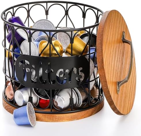 Frcctre Coffee Filter Holder with Wood Lid, Large Capacity Coffee