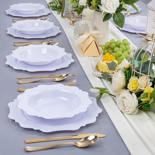 COLOSUS 60PCS White Disposable Bowls, 12oz Nice Beaded Dessert Bowls.
