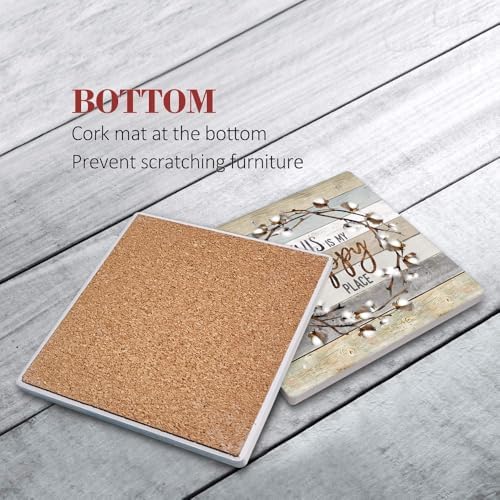 Britimes Coasters for Drinks, Set of 6, Ceramic Stone, Wood Worn
