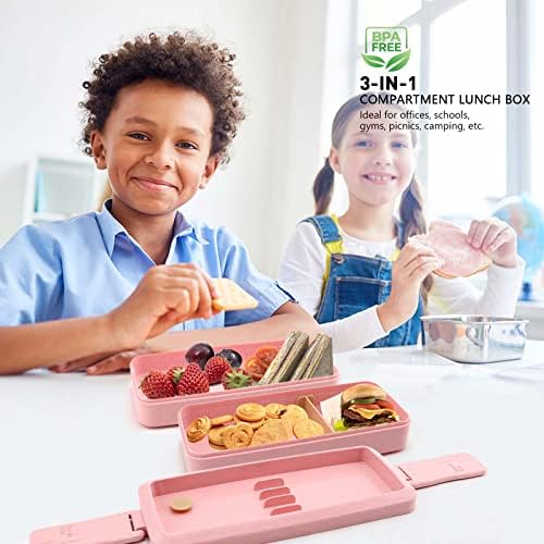 Bento Box Japanese Lunch Box, 3-Layer Stackable (Pink)