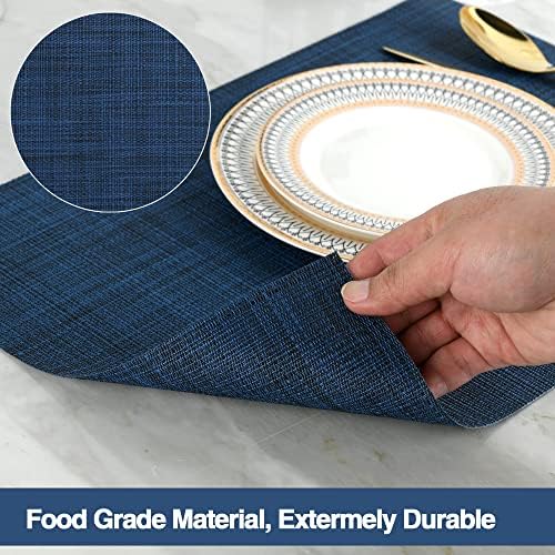 SLKQG Navy Blue Placemats Set of 4 - Easy Clean Washable Vinyl