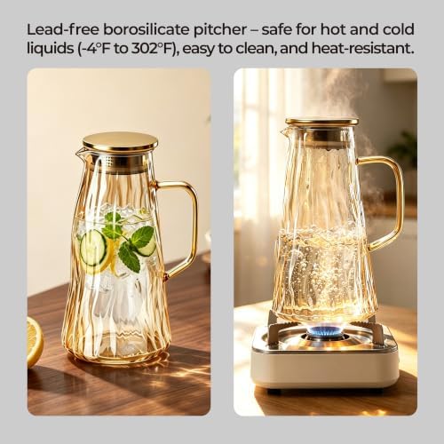 1.8L Amber Glass Pitcher with Lid – Bark Texture Design, Borosilicate