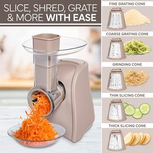 COOK WITH COLOR 5-in-1 Electric Slicer, 150W, Warm Grey