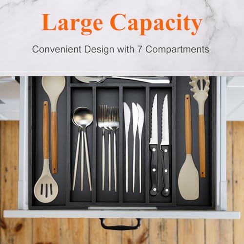Expandable Large Kitchen Silverware Drawer Organizer Bamboo Utensil