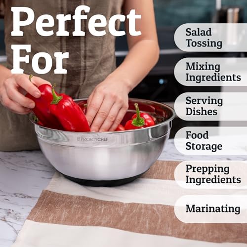 Priority Chef 6pc Stainless Steel Mixing Bowls with Lids Set, 7 Qt