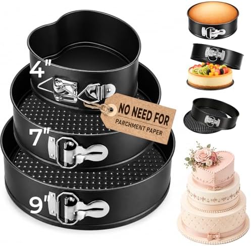 COOLMI Springform Pan Set of 3, 4 Inch Heart & 7/9 Inch Round