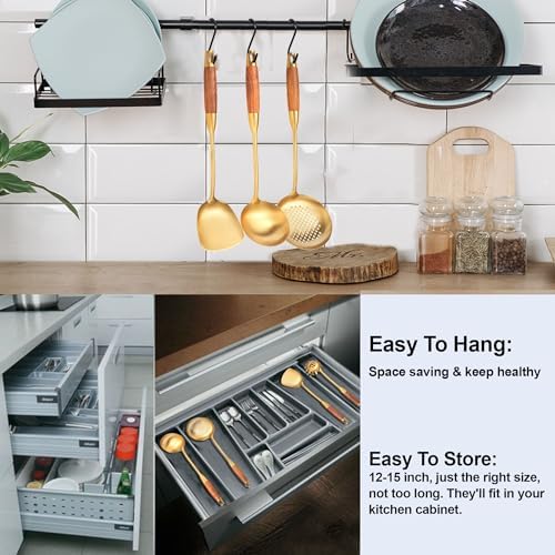 Gold Kitchen Utensils Stainless Steel with Wooden Handle 6 PCS