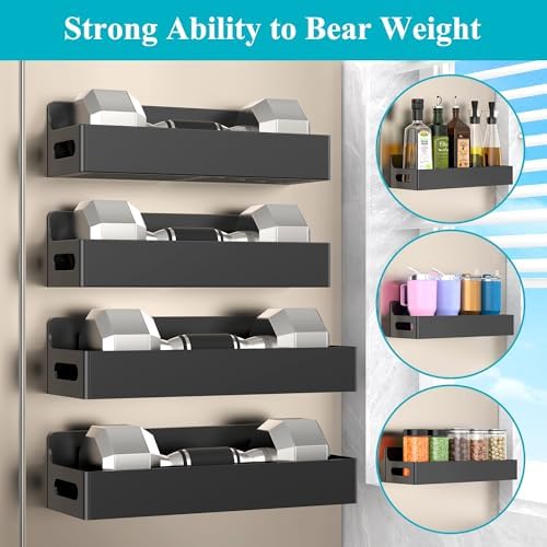 HuggieGems 4 Pack Black Magnetic Refrigerator Spice Racks