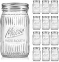 12 Pack 32 oz Wide Mouth Mason Jars - Heavy Duty Glass Storage Jars