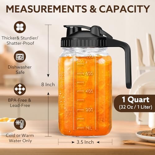 Mihlapi 32 oz Breast Milk Pitcher, 1 Quart Glass Mason Jar with Lid