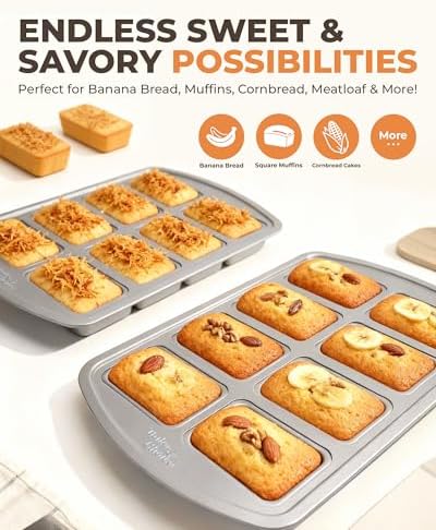 Bake Choice Mini Loaf Pan, 8-Cavity Non-Stick Carbon Steel Baking Pans