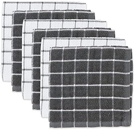 DII Basic Terry Collection Windowpane Dishcloth Set, 12x12, Gray