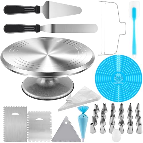 12 Inch Aluminium Rotating Cake Stand Turntable, Cake Decorating Kit