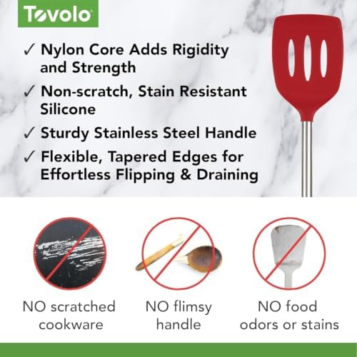 Tovolo Slotted Silicone Spatula Turner Slotted Stainless Steel Handle