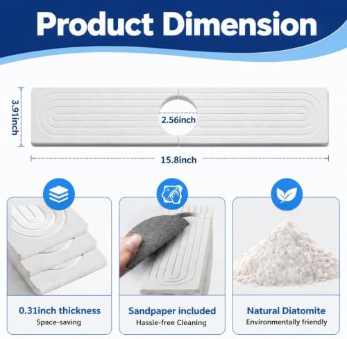 Absorbent Stone Faucet Mat for Kitchen Sink - 15.8" x 4" Diatomite