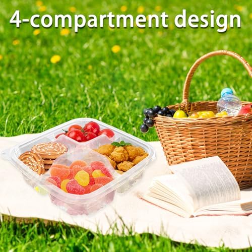 50 Pcs Bento Snack Food Containers,4 Compartment Lunchable Container