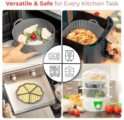 EM Set of 5 Silicone Air Fryer Liners with Egg Bite Mold, Waffle Mold