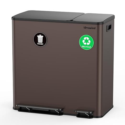Dual Trash and Recycling Bins for Kitchen, 13.2 + 5.2 Gal Stainless Steel Trash by LOVEWIND