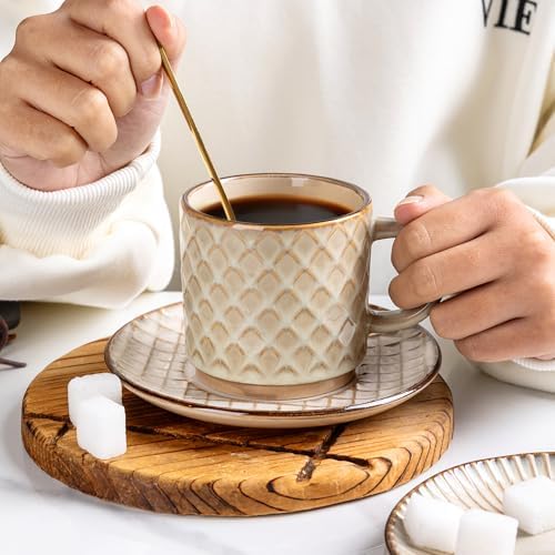 GBhome 6 OZ Coffee Mugs with Saucer and Stand, Ceramic Espresso Coffee