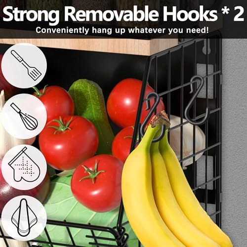 Magnetic Shelf for Fridge with Wood Lid, Fruit Storage Bin