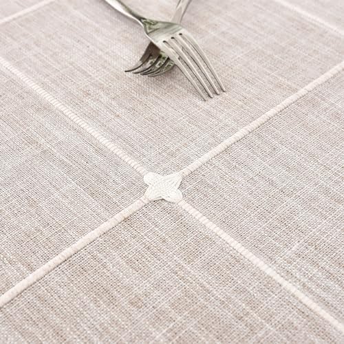 NEWISHER Farmhouse Embroidered Plaid Oval Tablecloth 52 x 70 Inch