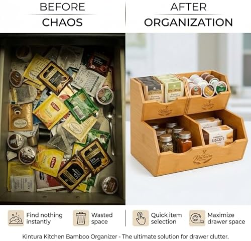 Stackable Bamboo Pantry Storage Bins, Potato Onion Storage Organizer