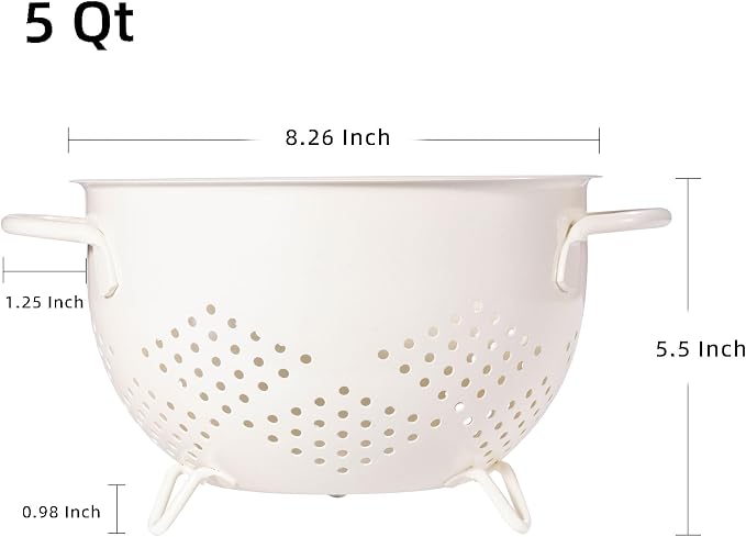 Metal Colander 5 Quart Powder Coated Self-draining Metal Strainer - Image 2