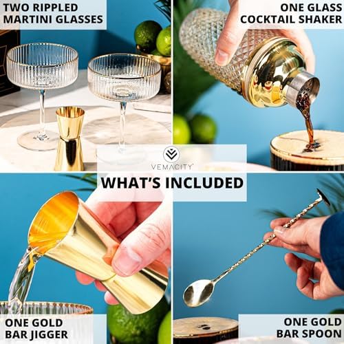 VEMACITY - Luxury Espresso Martini Gifts | Gold Cocktail Shaker Set +