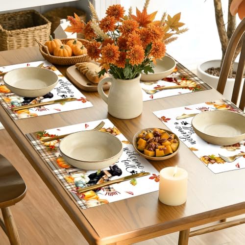 comfoyar Fall Harvest Dog Placemats Set of 4, 12x18 Inch Washable