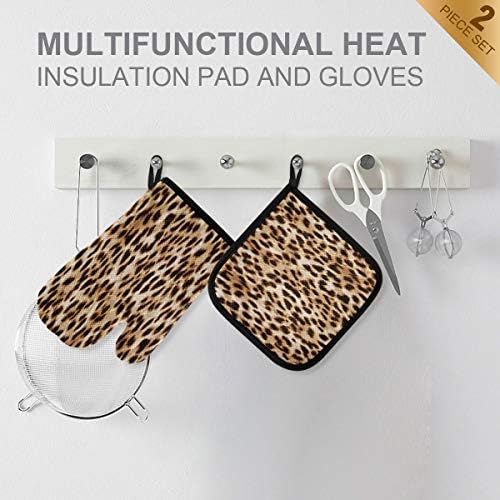 QMXO Animal Leopard Skin Pattern Oven Mitts Quilted Cotton Lining
