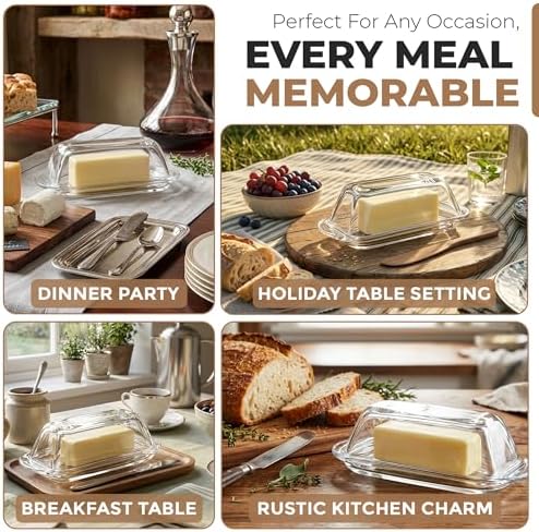 Kangaroo Clear Glass Butter Dish with Lid for Countertop &