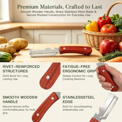 2-Pack 3-in-1 Vegetable Peelers for Kitchen with Wooden Handle