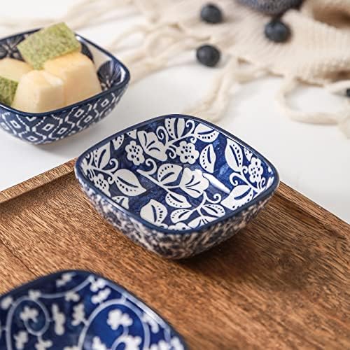 Selamica Ceramic 2.6 OZ Square Dipping Bowl Set, Set of 6, Vintage