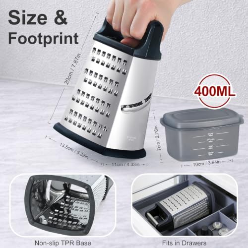 Ourokhome Cheese Grater, Handheld Box Grater with Container & Lid