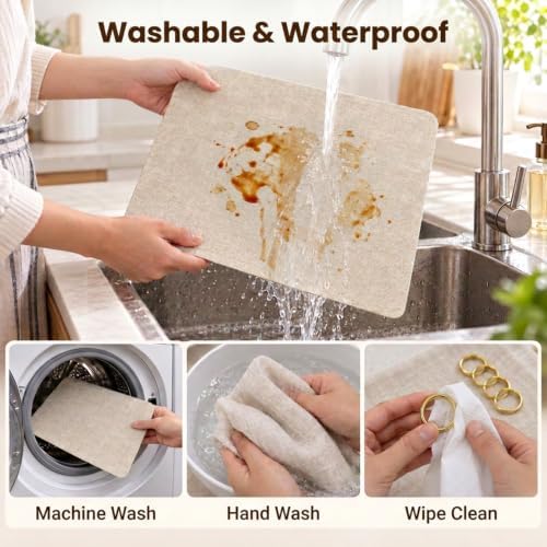 Placemats Set of 6 with Napkins and Rings - Washable Faux Leather
