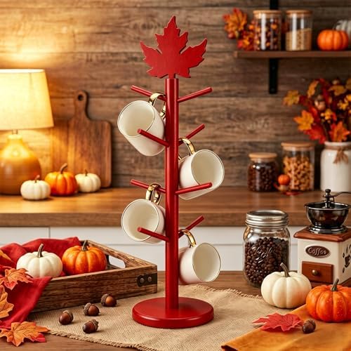 AnyDesign Fall Mug Holder Tree, Coffee Cup Holder with 8 Hooks