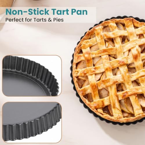 4 Pack 9 Inch Carbon Steel Tart Pan Set with Removable Bottom