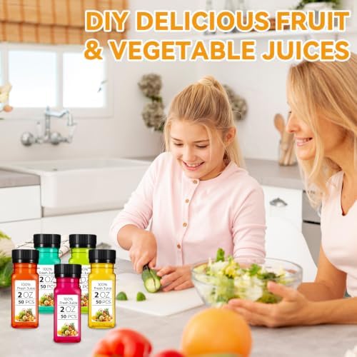 50 Pcs 2oz Plastic Juice Bottles with Caps, 2oz Plastic Juice Bottles