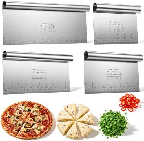 4Pcs Dough Cutter Set, Stainless Steel 12/10/8/6" Bench Scraper