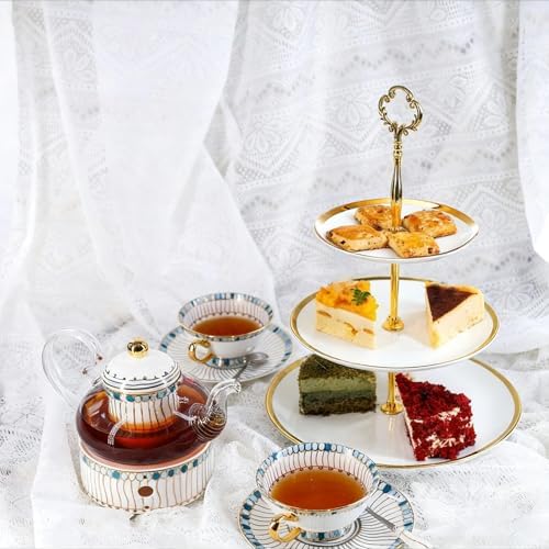 Frcctre Set of 2 Ceramic Cupcake Stand, 3+2 Tier Porcelain Dessert