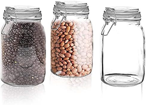 Marbelous Set of 3 Glass Mason Jar with Airtight Lid 50 Ounces | Glass