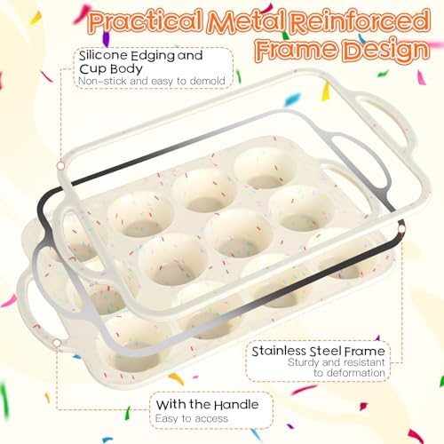4 Pcs Silicone Muffin Pan Set with Metal Reinforced Frame, 12 Cup