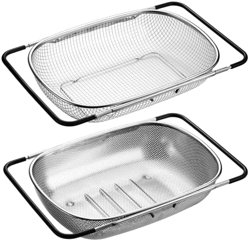Tioncy 2 Pcs Large over The Sink Colander with Expandable Rubber