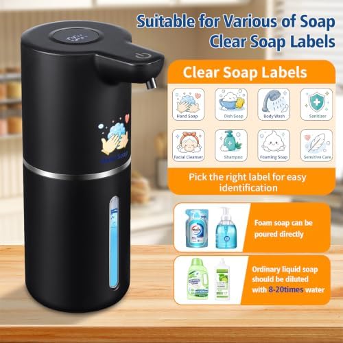 Automatic Foam Soap Dispenser Touchless Rechargeable, 350ml Black